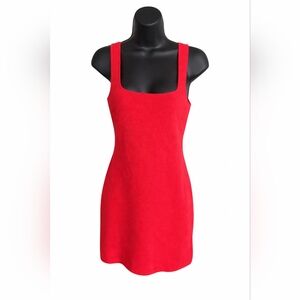 J.Crew Red Knit Sheath Dress Square Neck Sleeveless Mini Size Small